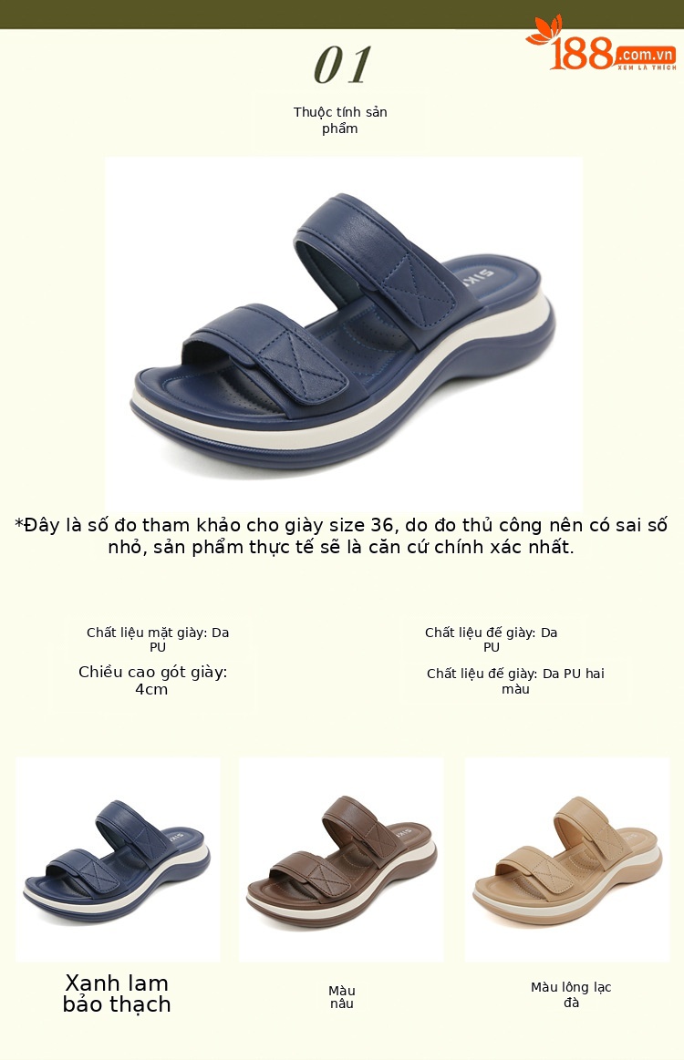 Dép sandal nữ xỏ ngón đế dày chống trơn mùa hè 2026 — Màu nâu, Màu camel, Màu xanh ngọc chi tiết 1