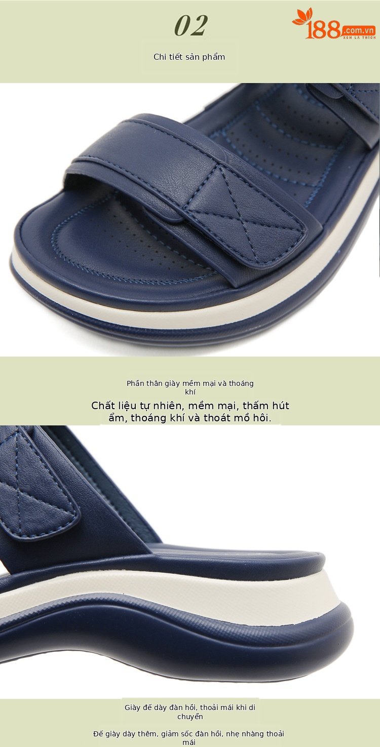 Dép sandal nữ xỏ ngón đế dày chống trơn mùa hè 2026 — Màu nâu, Màu camel, Màu xanh ngọc chi tiết 2