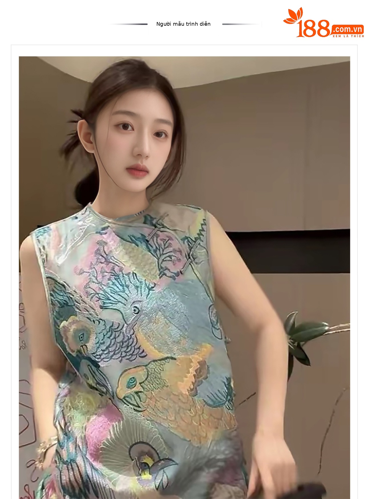 Đầm suông midi thêu phượng hoàng lụa tằm cao cấp phong cách Trung Hoa mới — Màu hồng, Xanh lông công chi tiết 1