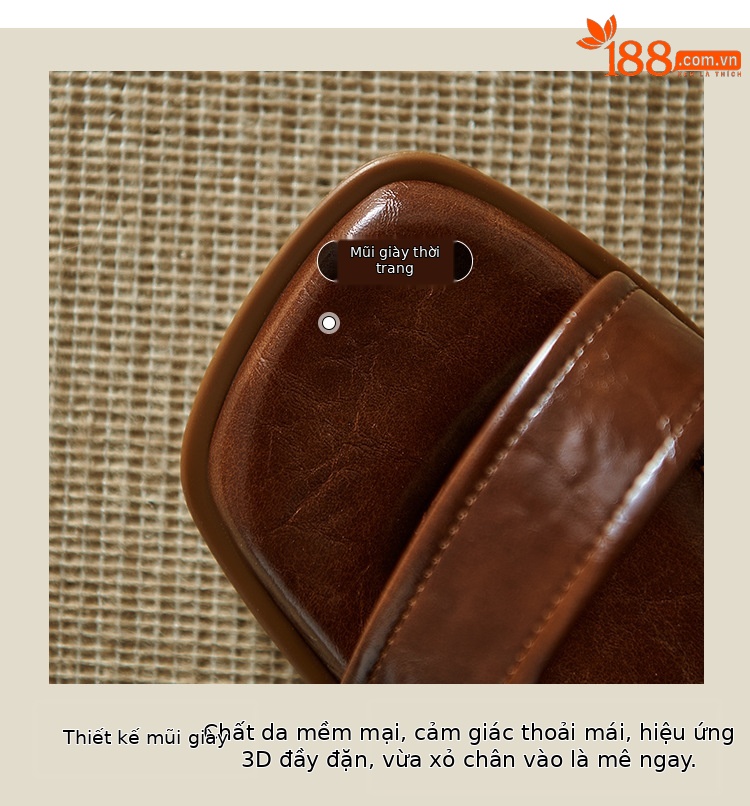 Sandal nữ cao cổ mũi vuông da thật khóa thắt lưng gót thô 9 cm — Màu nâu, Màu đen chi tiết 4