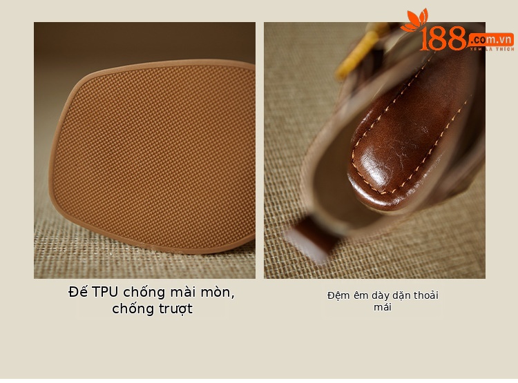 Sandal nữ cao cổ mũi vuông da thật khóa thắt lưng gót thô 9 cm — Màu nâu, Màu đen chi tiết 6