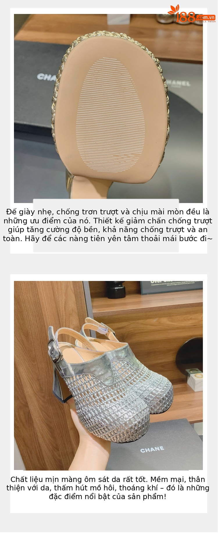 Sandal cao gót nữ đế xuồng platform dệt kim vàng, gót 10 cm, phong cách La Mã — Màu đen, Màu vàng, Màu bạc chi tiết 6