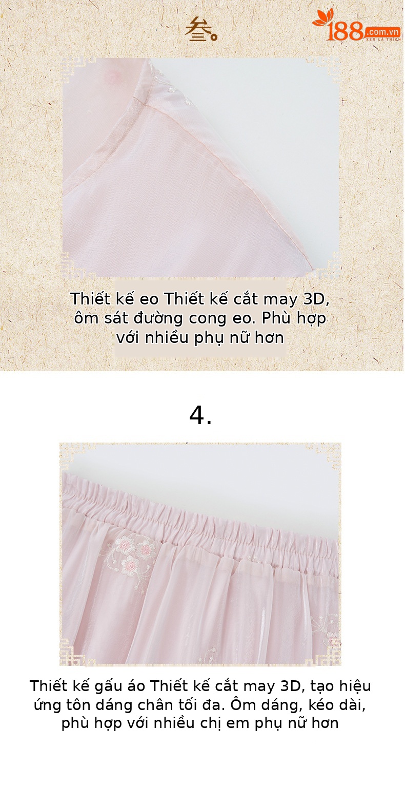 Bộ đầm maxi nữ thắt eo phong cách Trung Hoa mới tay ngắn cổ đứng — Màu như hình chi tiết 22