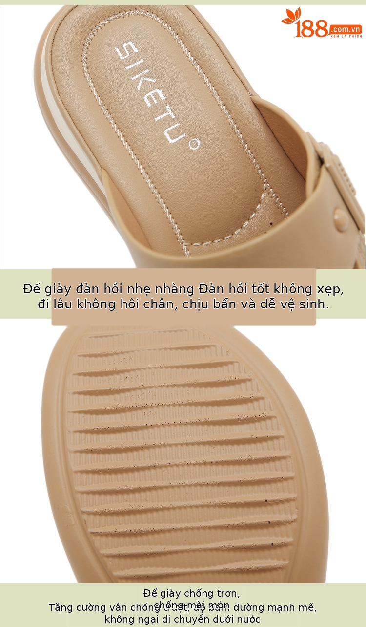 Dép sandal nữ xỏ ngón đế dày chống trơn mùa hè 2026 — Màu đen, Màu camel, Màu mơ chi tiết 3
