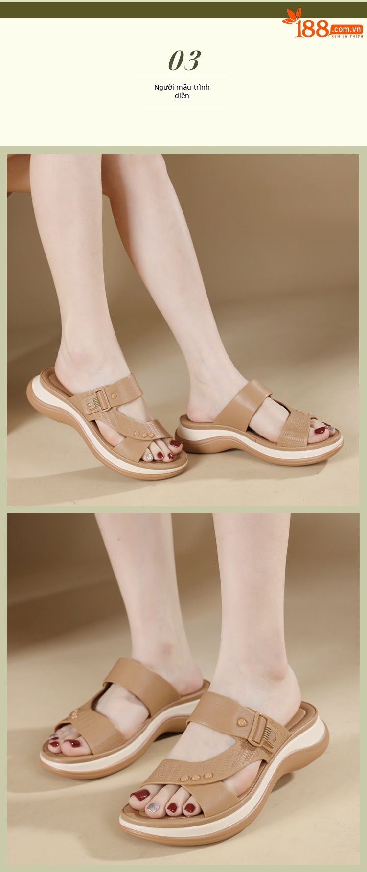 Dép sandal nữ xỏ ngón đế dày chống trơn mùa hè 2026 — Màu đen, Màu camel, Màu mơ chi tiết 4