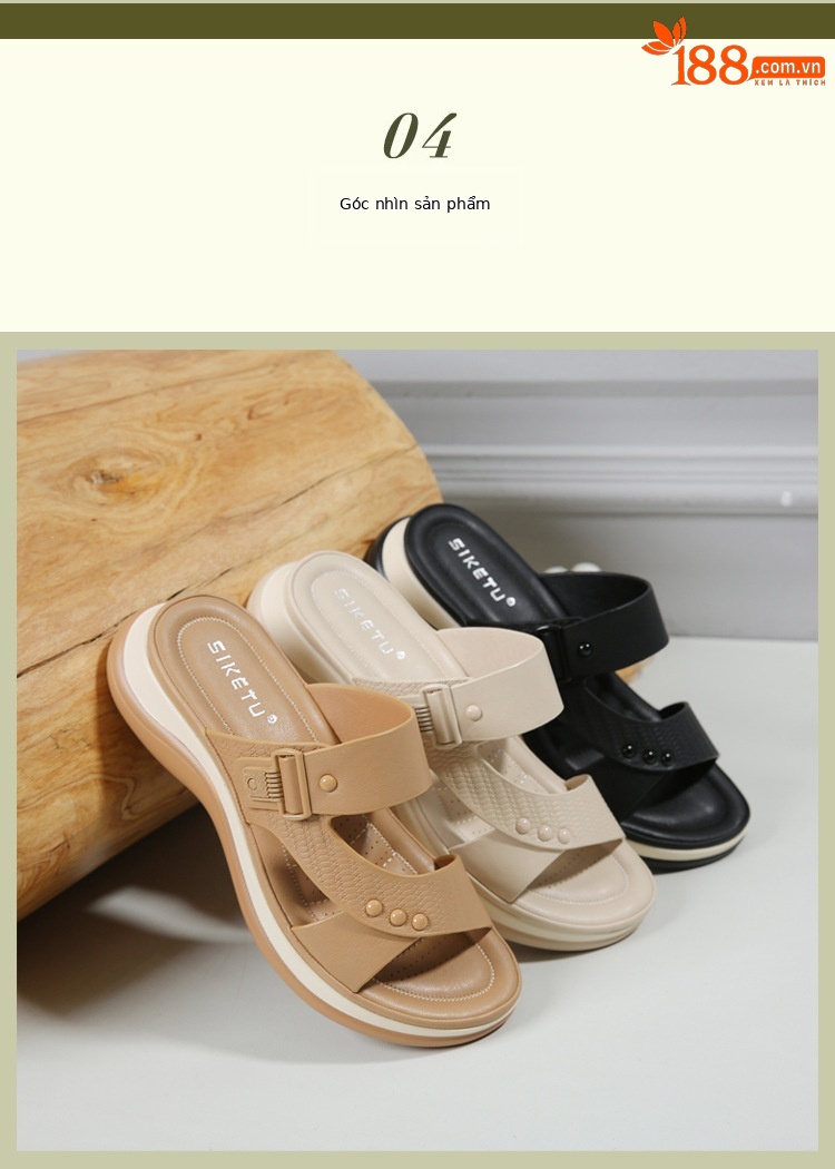 Dép sandal nữ xỏ ngón đế dày chống trơn mùa hè 2026 — Màu đen, Màu camel, Màu mơ chi tiết 12