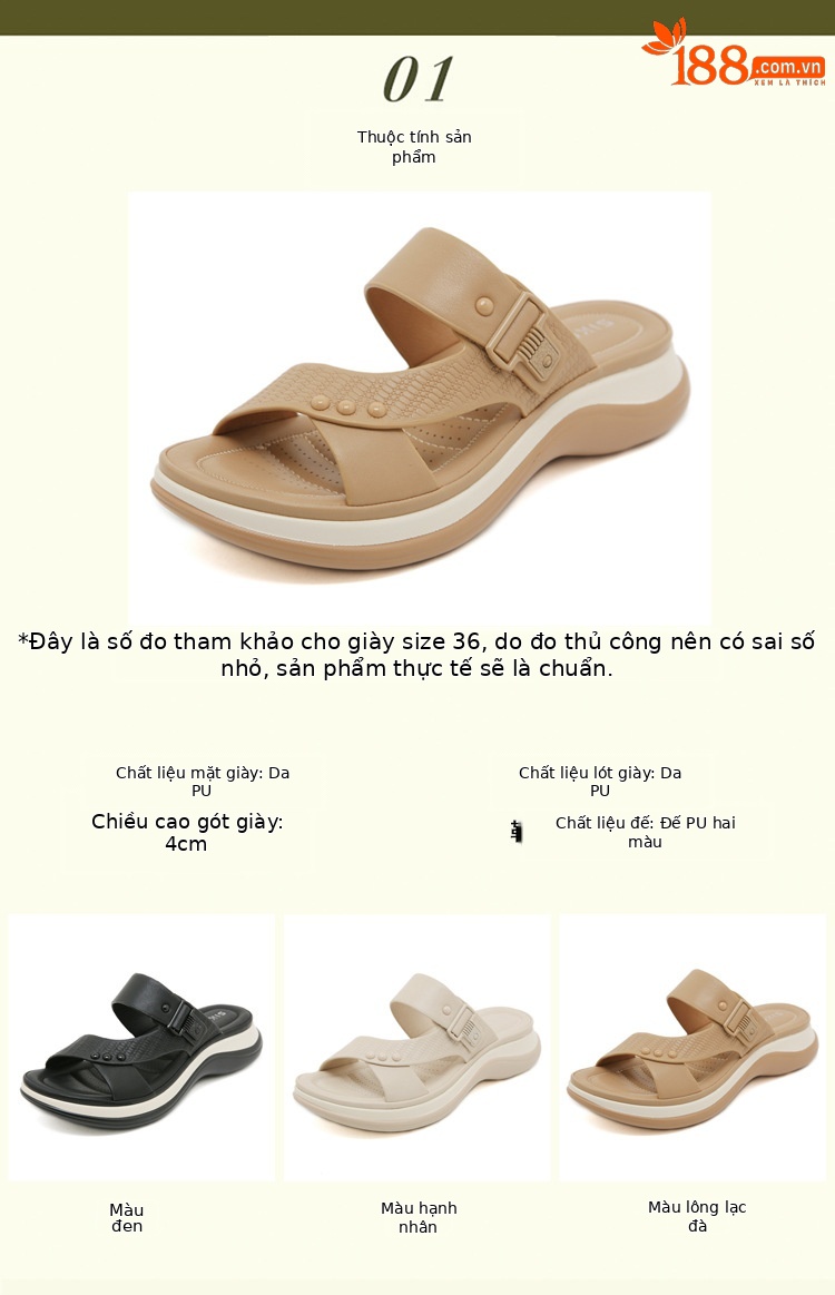 Dép sandal nữ xỏ ngón đế dày chống trơn mùa hè 2026 — Màu đen, Màu camel, Màu mơ chi tiết 1