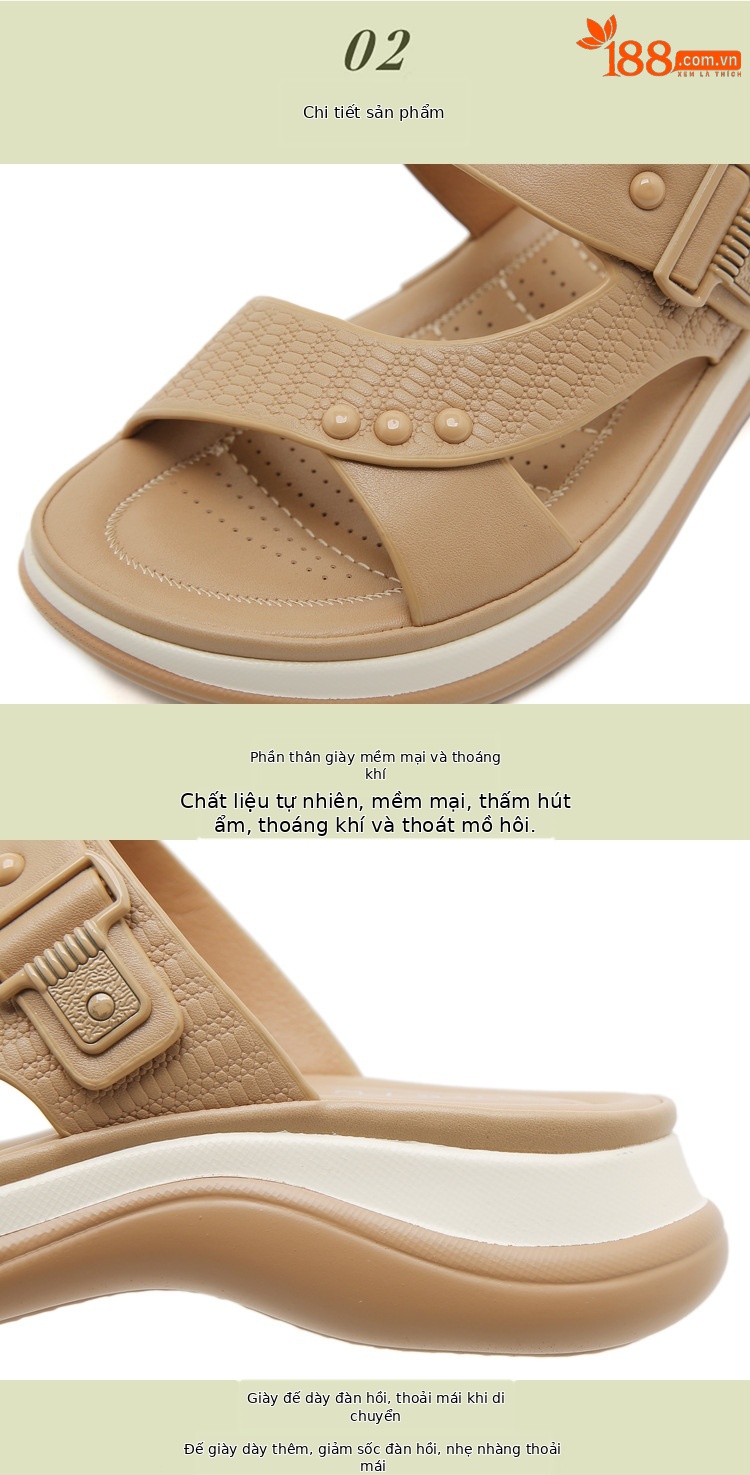 Dép sandal nữ xỏ ngón đế dày chống trơn mùa hè 2026 — Màu đen, Màu camel, Màu mơ chi tiết 2