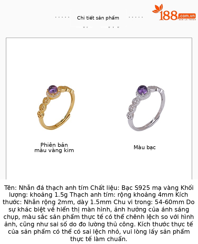 Vòng cổ bạc S925 mạ vàng đá thạch anh tím hạt tròn mặt đồng xu — Mẫu bạc chi tiết 2
