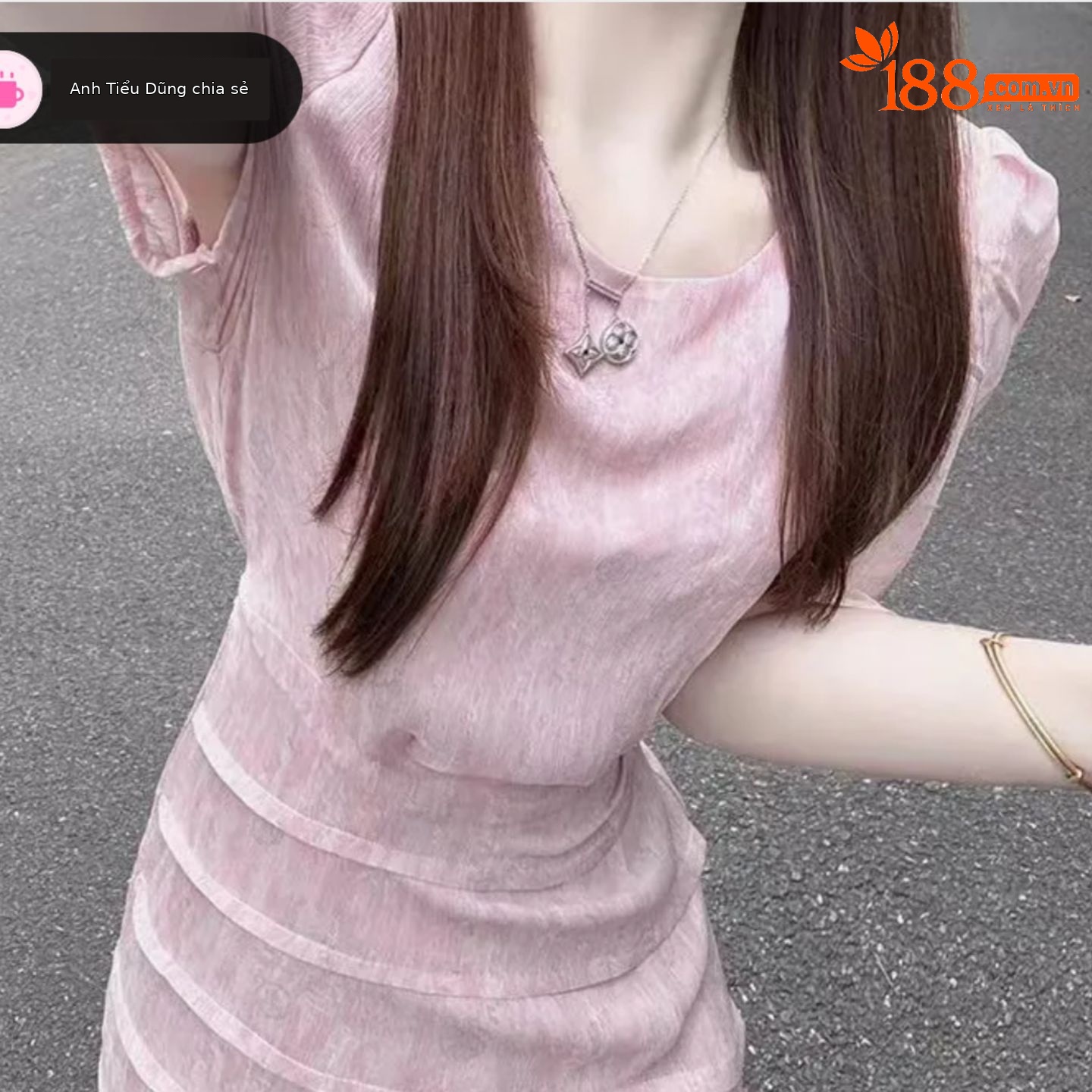 Đầm ôm body nữ phong cách Pháp dáng dài tay ngắn — màu hồng chi tiết 6