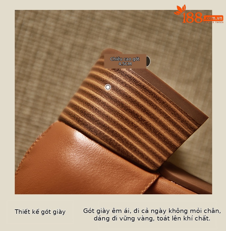 Sandal quai ngang cổ điển kiểu Pháp gót thô 5 cm cho nữ đi làm — Màu nâu, Màu đen, Màu trắng chi tiết 5