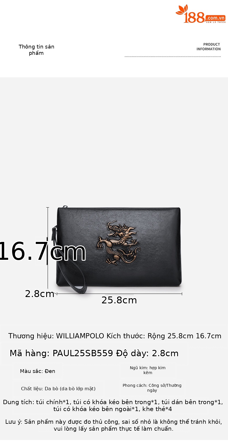 Túi phong bì nam da thật Emperor Paul – clutch cầm tay cao cấp phong cách thời trang chi tiết 10