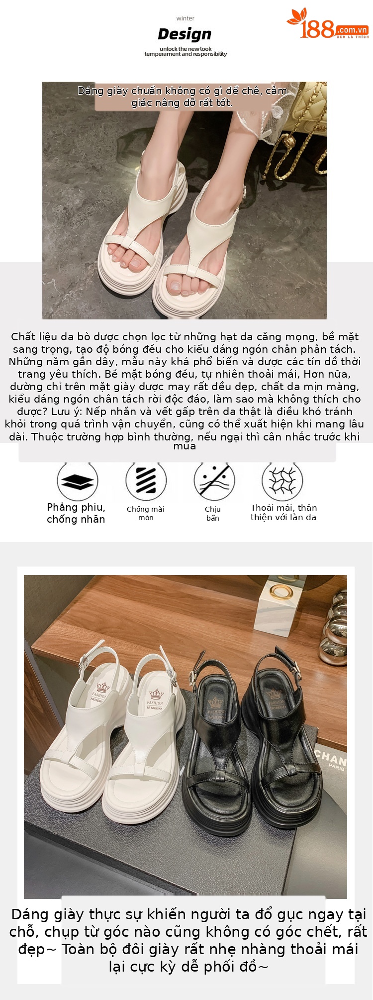 Sandal cao gót nữ hở mũi phong cách biker, đế dày 8cm, kiểu ống bọc La Mã — đen, Màu trắng nhạt chi tiết 4