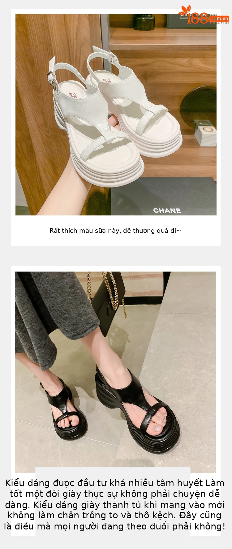 Sandal cao gót nữ hở mũi phong cách biker, đế dày 8cm, kiểu ống bọc La Mã — đen, Màu trắng nhạt chi tiết 5