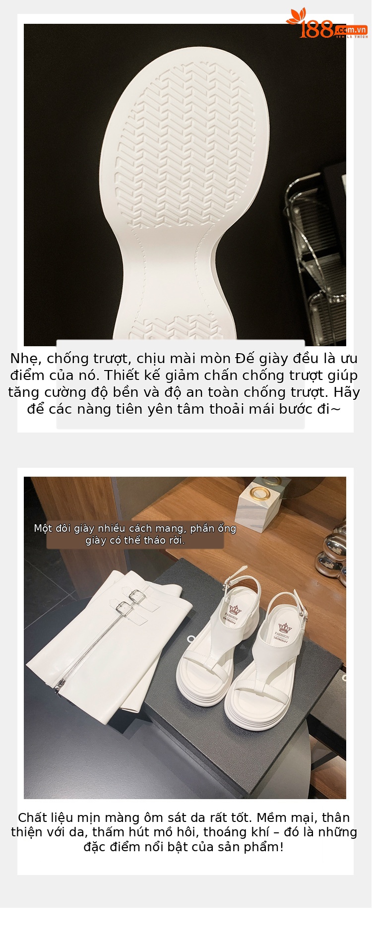 Sandal cao gót nữ hở mũi phong cách biker, đế dày 8cm, kiểu ống bọc La Mã — đen, Màu trắng nhạt chi tiết 7