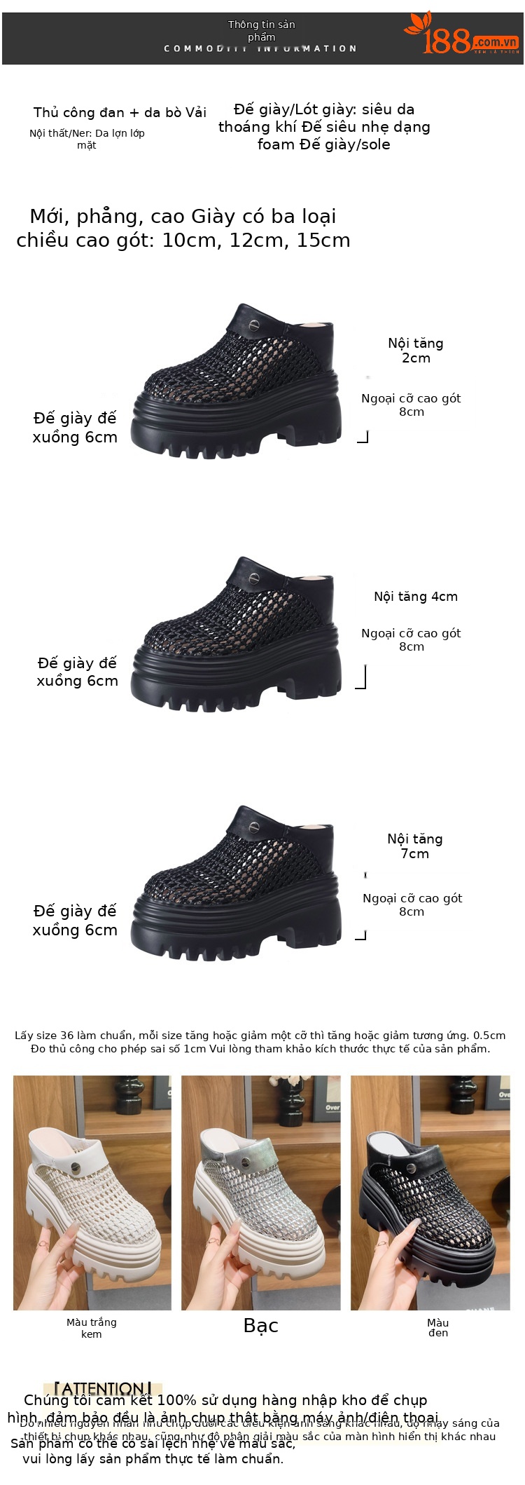 Dép lê đế xuồng cao gót siêu cao 15 cm, xăng đan bít mũi rỗng thoáng khí mùa hè, tăng chiều cao bên trong — Màu trắng be 15cm, Màu bạc 10cm, Màu trắng be 10cm, Màu bạc 12cm chi tiết 2