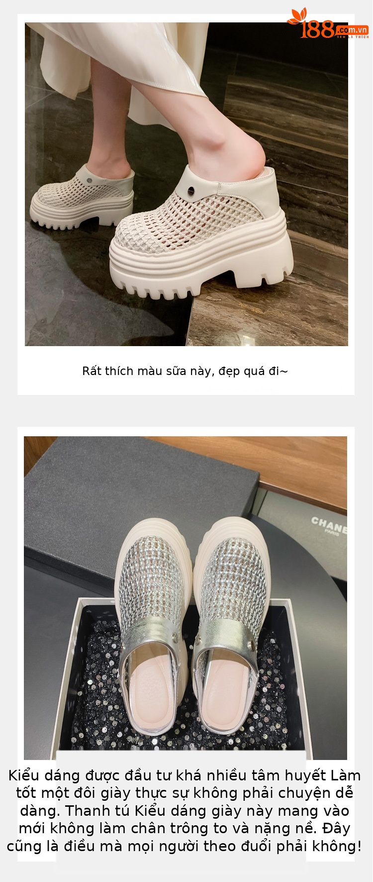 Dép lê đế xuồng cao gót siêu cao 15 cm, xăng đan bít mũi rỗng thoáng khí mùa hè, tăng chiều cao bên trong — Màu trắng be 15cm, Màu bạc 10cm, Màu trắng be 10cm, Màu bạc 12cm chi tiết 4