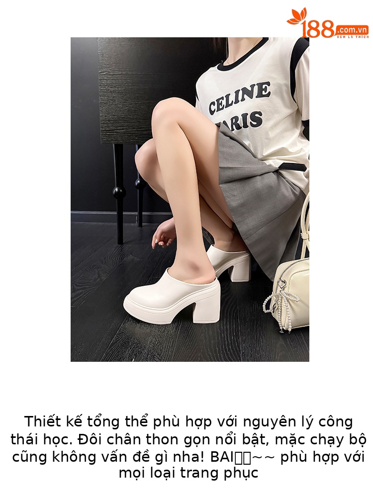 Dép mule nữ mũi nhọn đế xuồng chống nước gót cao 10cm — đen, màu hồng, Màu trắng nhạt chi tiết 2