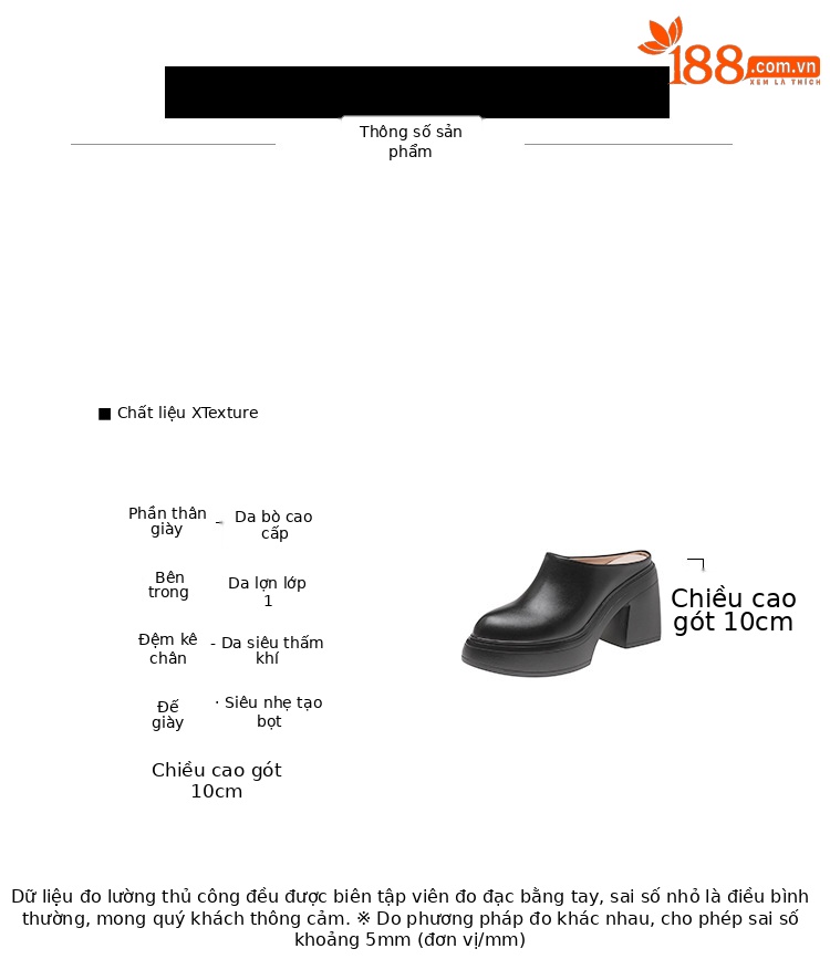 Dép mule nữ mũi nhọn đế xuồng chống nước gót cao 10cm — đen, màu hồng, Màu trắng nhạt chi tiết 3