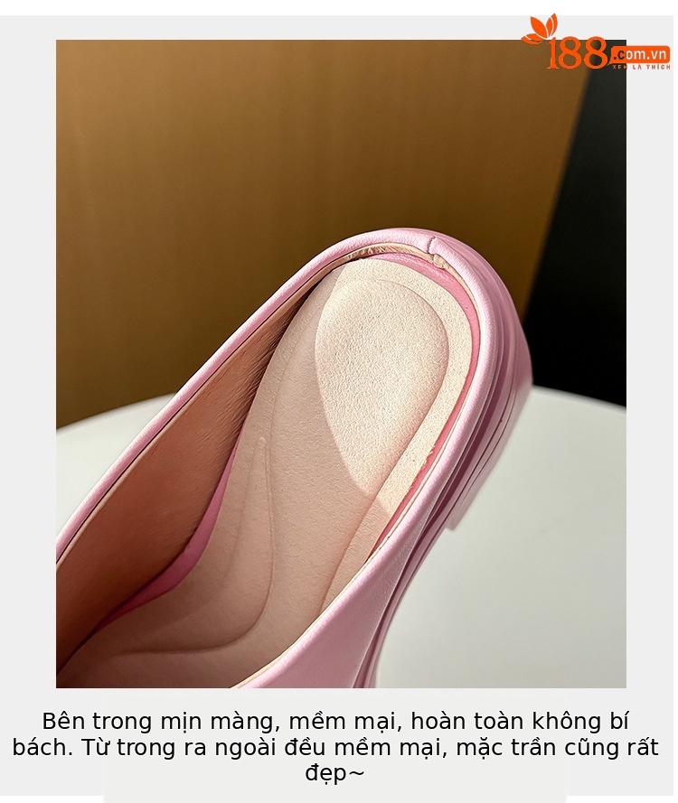 Dép mule nữ mũi nhọn đế xuồng chống nước gót cao 10cm — đen, màu hồng, Màu trắng nhạt chi tiết 6
