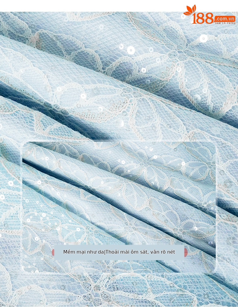 Đầm ren maxi nữ thắt eo tay ngắn dáng dài thiết kế thanh lịch — Màu mơ, Màu xanh nước biển chi tiết 2