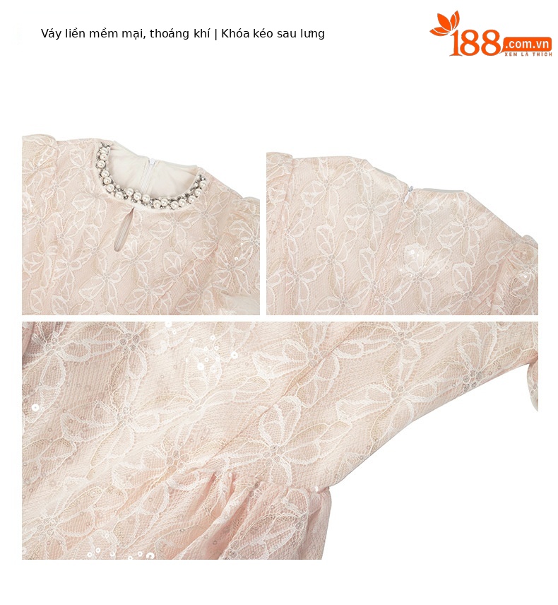 Đầm ren maxi nữ thắt eo tay ngắn dáng dài thiết kế thanh lịch — Màu mơ, Màu xanh nước biển chi tiết 4