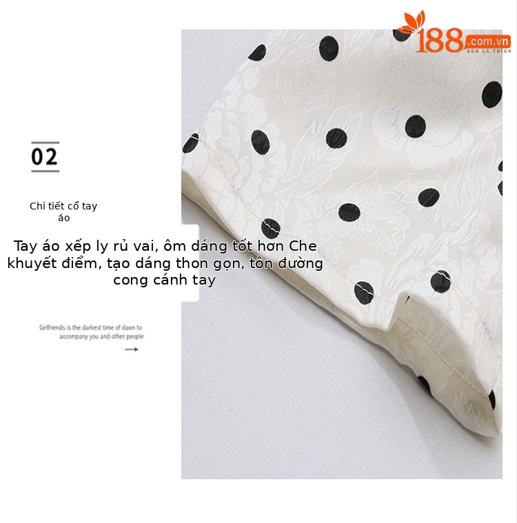 Đầm chấm bi tay phồng cổ V eo thắt dây dáng dài Z5627 — Màu đen, Màu trắng chi tiết 8