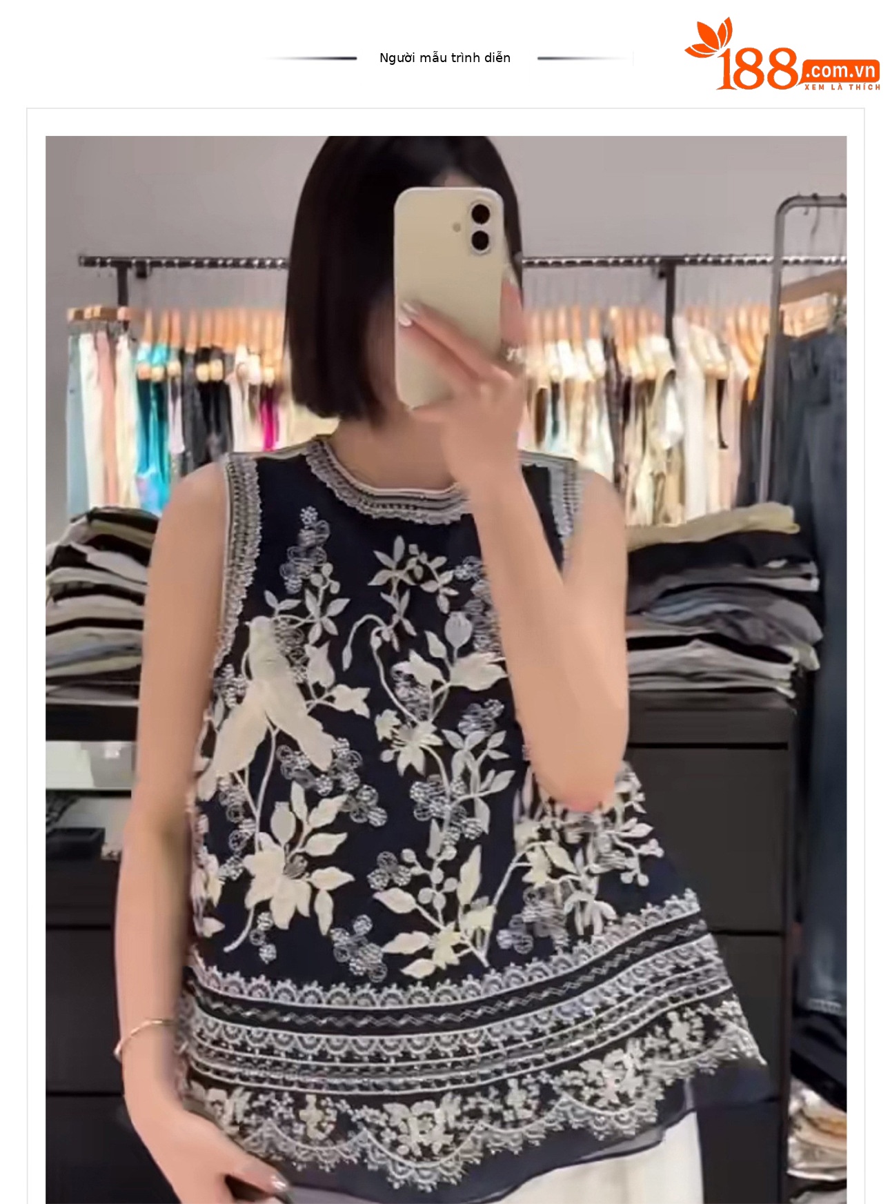 Áo vest cổ tròn không tay phong cách Trung Hoa đính hạt lụa tằm ZX N6013 — Màu xanh hải quân chi tiết 1