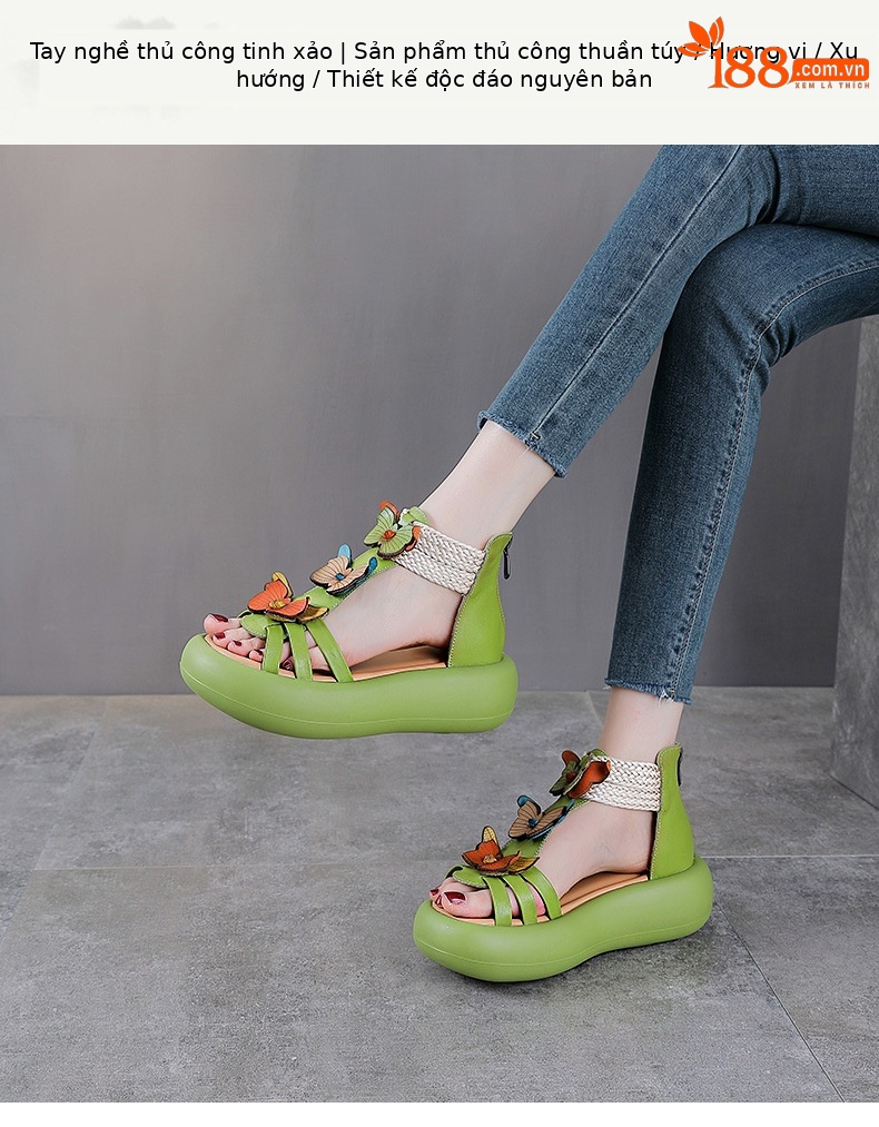 Sandal La Mã nữ đế dày da thật hở ngón — Màu trắng be chi tiết 1