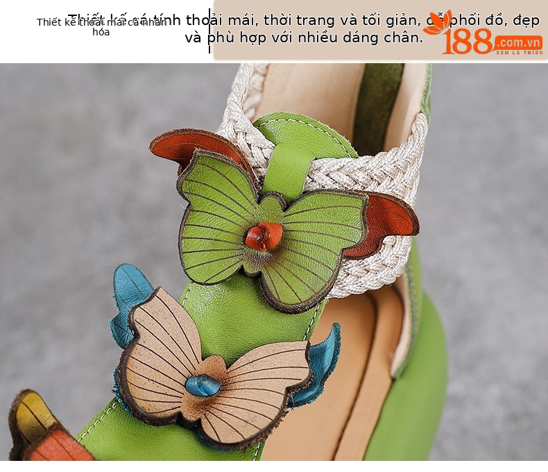 Sandal La Mã nữ đế dày da thật hở ngón — Màu trắng be chi tiết 5