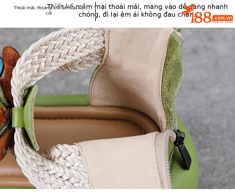 Sandal La Mã nữ đế dày da thật hở ngón — Màu trắng be chi tiết 6