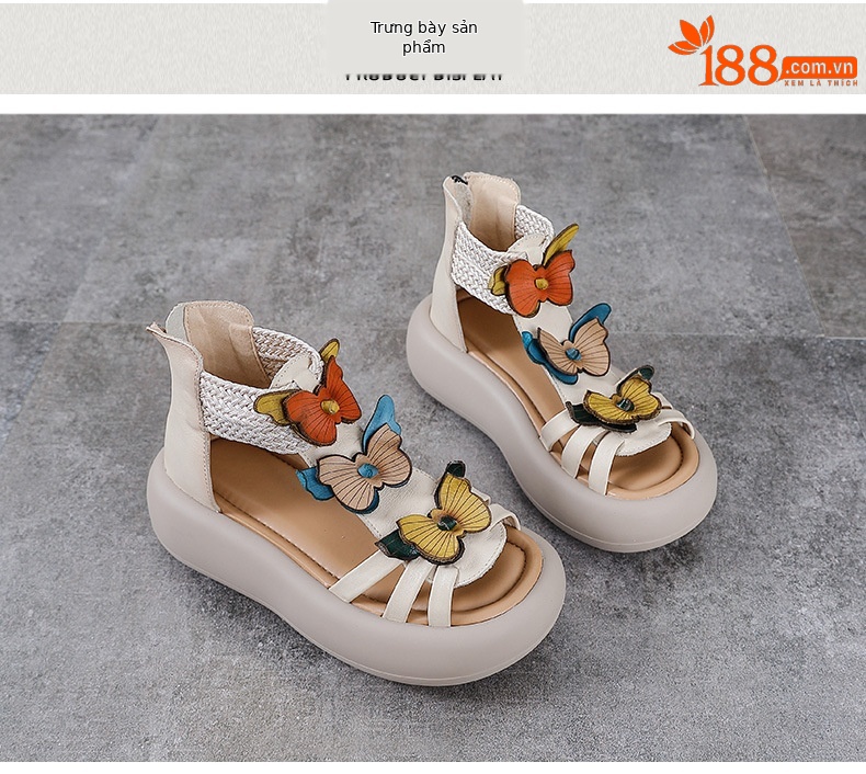 Sandal La Mã nữ đế dày da thật hở ngón — Màu trắng be chi tiết 10