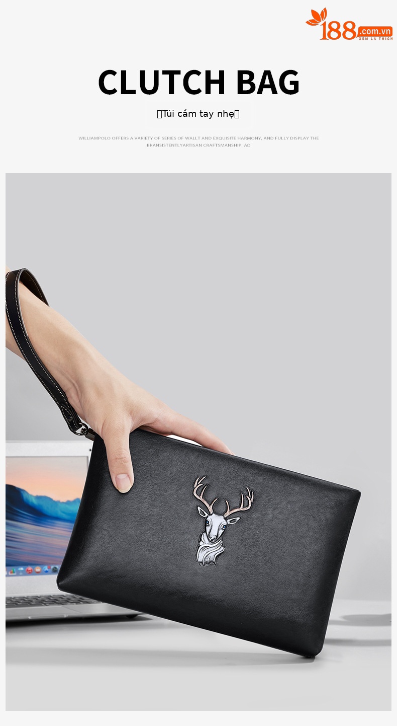 Túi clutch nam da thật Emperor Paul dung tích lớn phong cách thời trang, phong bì công sở chi tiết 3