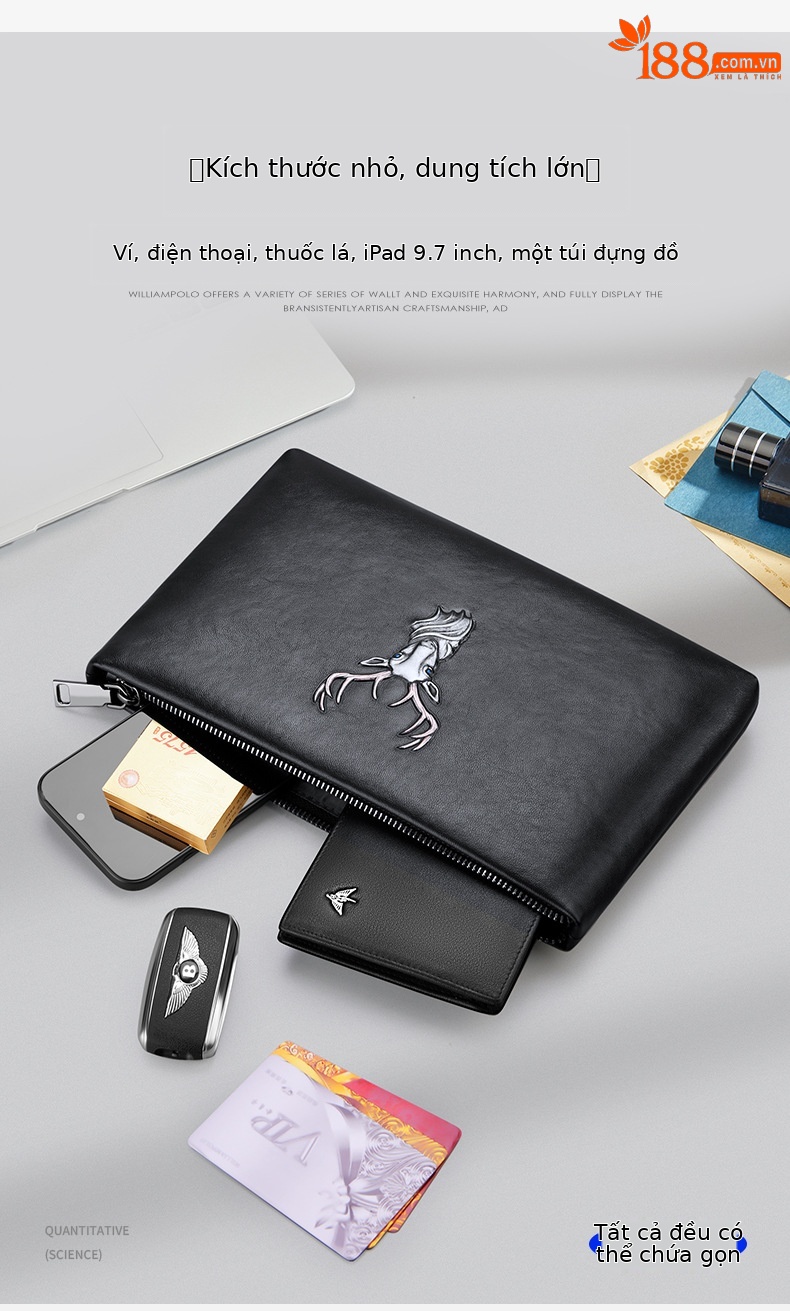 Túi clutch nam da thật Emperor Paul dung tích lớn phong cách thời trang, phong bì công sở chi tiết 4