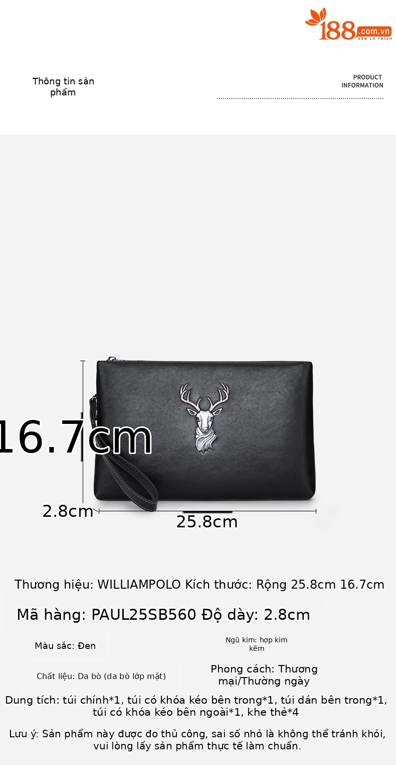 Túi clutch nam da thật Emperor Paul dung tích lớn phong cách thời trang, phong bì công sở chi tiết 10
