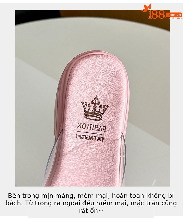 Dép sandal cao gót nữ quai ngang gót thô 10cm đính nơ đá lấp lánh — Màu hồng, Màu trắng be chi tiết 6