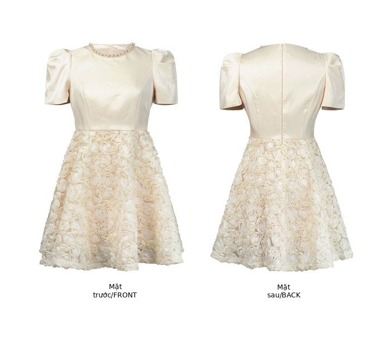 Đầm suông nữ midi tay ngắn cổ tròn chất liệu polyester phong cách phương Tây — [Màu hồng đào] chi tiết 4