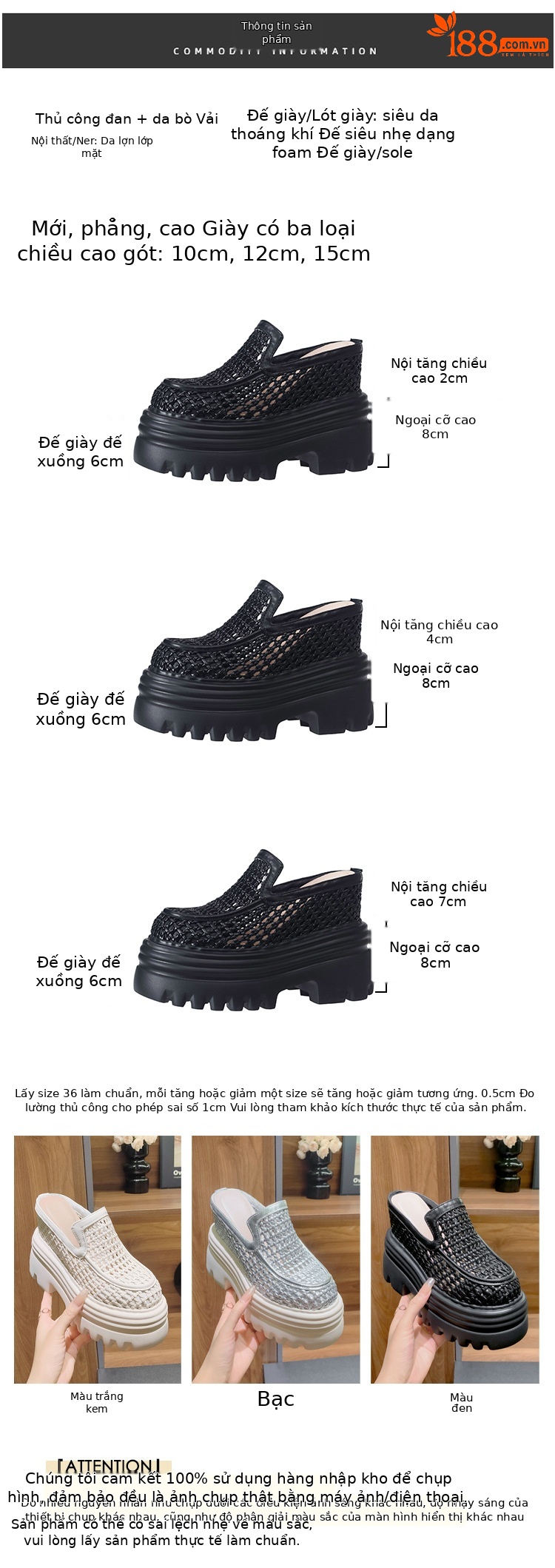 Dép lê bít mũi đế xuồng cao gót 12cm lưới thoáng khí — Màu trắng be 15cm, Màu bạc 10cm, Màu trắng be 10cm, Màu bạc 12cm chi tiết 2