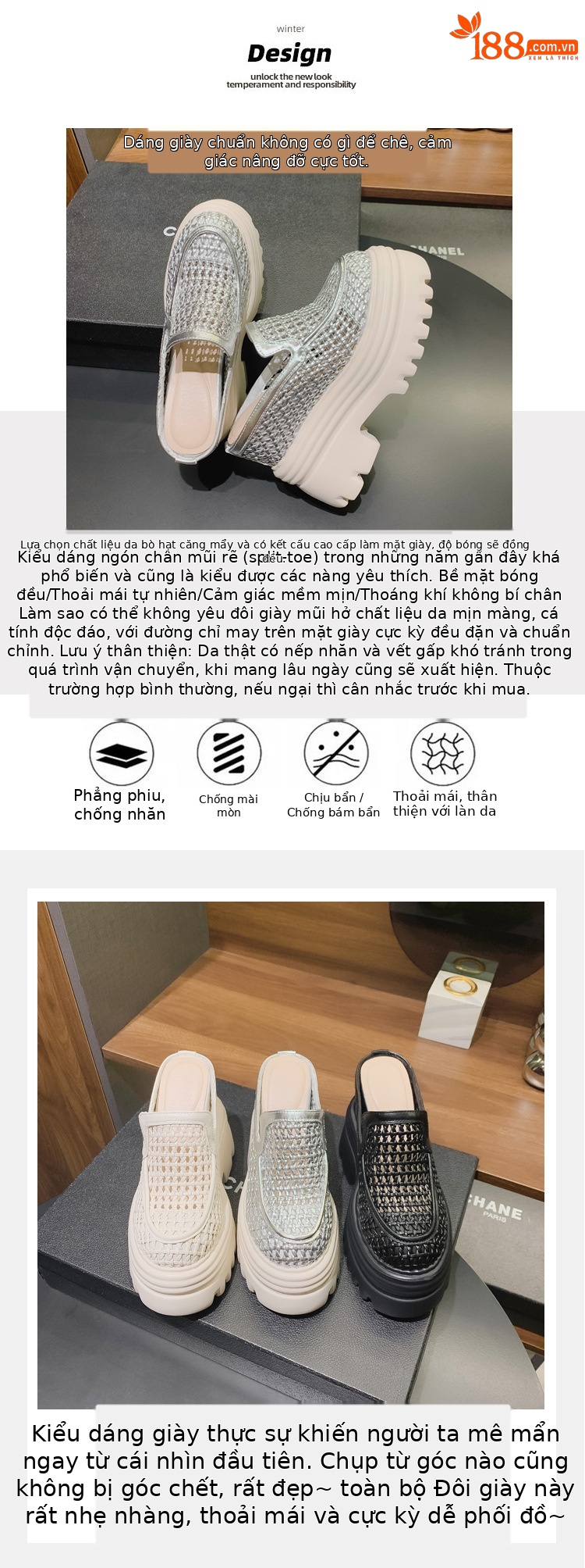 Dép lê bít mũi đế xuồng cao gót 12cm lưới thoáng khí — Màu trắng be 15cm, Màu bạc 10cm, Màu trắng be 10cm, Màu bạc 12cm chi tiết 3