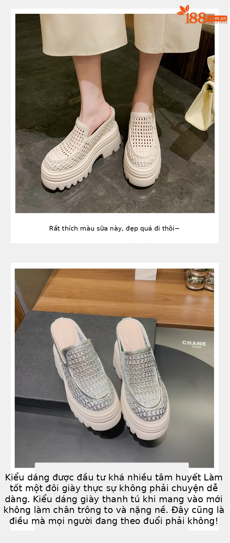 Dép lê bít mũi đế xuồng cao gót 12cm lưới thoáng khí — Màu trắng be 15cm, Màu bạc 10cm, Màu trắng be 10cm, Màu bạc 12cm chi tiết 4