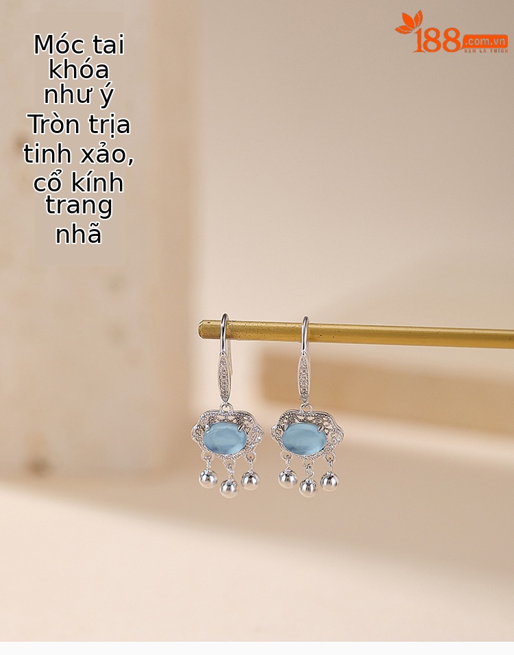 Bông tai bạc S925 hình Ruyi khóa rỗng tua rua — Một cặp chi tiết 1