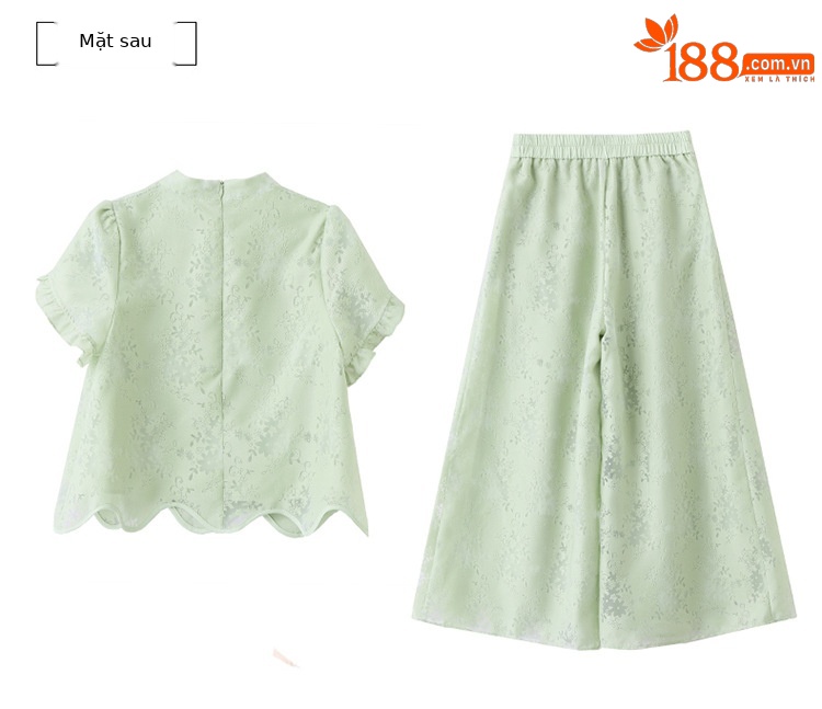 Bộ váy hai mảnh tay ngắn phong cách Trung Hoa cổ điển họa tiết jacquard mùa hè 2025 — Màu vàng be, Màu xanh lá chi tiết 33