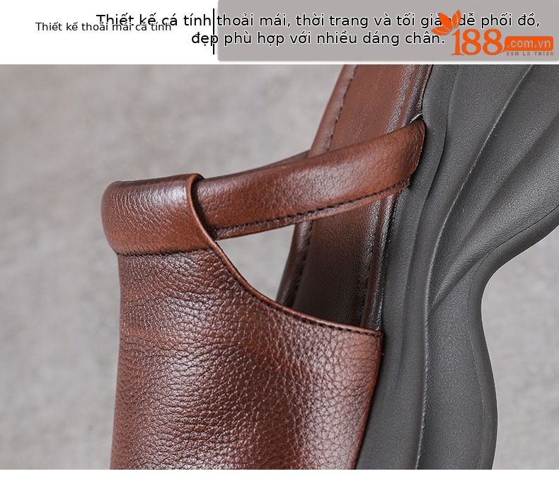 Dép sandal nữ quai ngang da bò thật đế mềm đi biển phong cách cổ điển — Màu nâu chi tiết 5