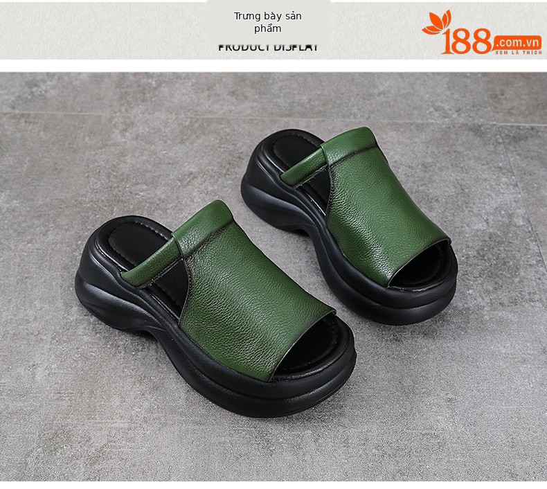 Dép sandal nữ quai ngang da bò thật đế mềm đi biển phong cách cổ điển — Màu nâu chi tiết 10