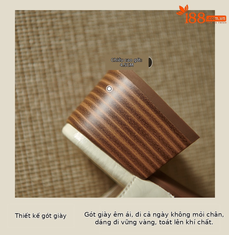 Sandal bít mũi nữ da thật kiểu Pháp cổ điển, gót trung dệt rỗng — Màu nâu, Màu đen, Màu trắng be chi tiết 5