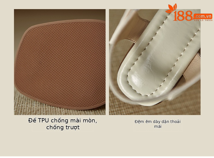 Sandal bít mũi nữ da thật kiểu Pháp cổ điển, gót trung dệt rỗng — Màu nâu, Màu đen, Màu trắng be chi tiết 6