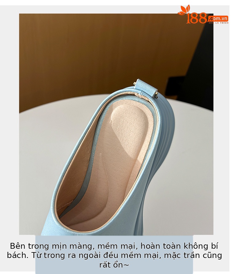 Dép lê bít mũi đế xuồng cao gót 8 cm cho nữ, tăng chiều cao, đế mềm màu bạc — Màu xanh da trời, Màu đen, Màu hồng, Màu xanh lục hồ chi tiết 8