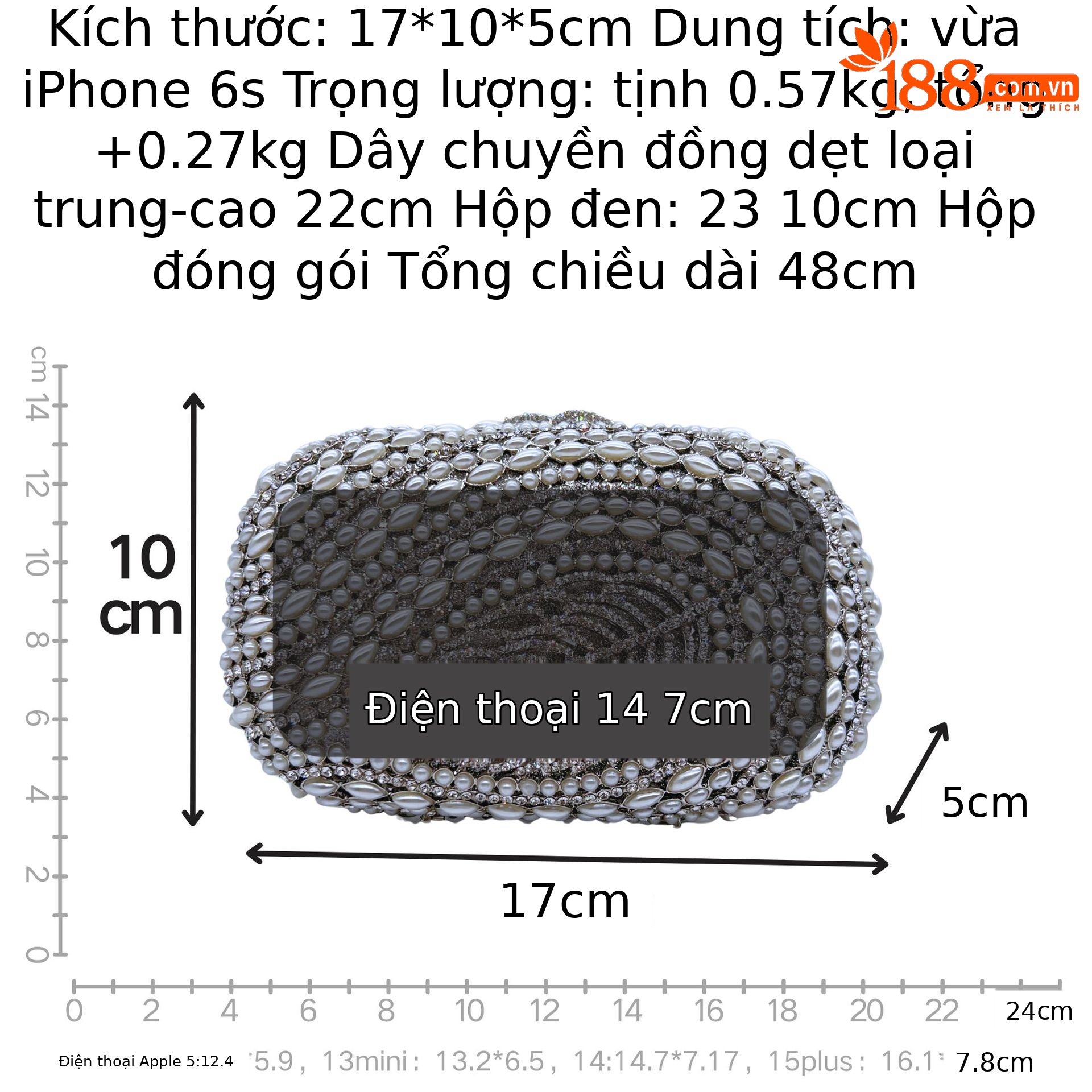 Túi clutch nữ đính đá pha lê kim cương giả dự tiệc sang trọng — trắng, ngọc trai bạc, kim cương trắng bạc, sâm panh chi tiết 7