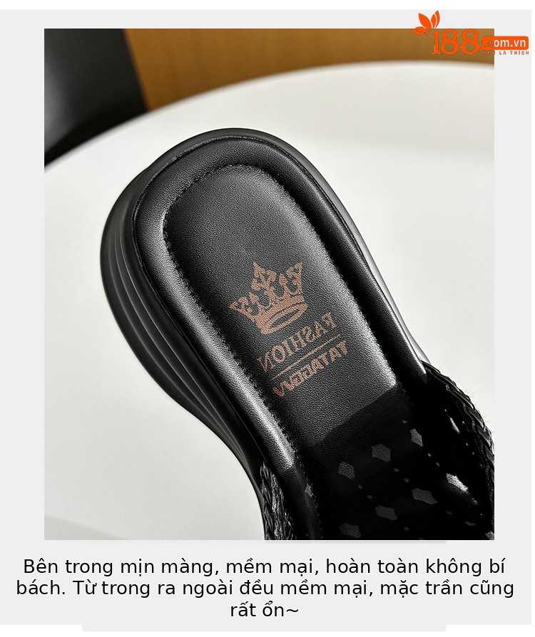 Dép sandal nữ đan mùa hè đế dày bánh mì hở ngón chân quai ngang tăng chiều cao — Màu đen, Màu trắng be chi tiết 6
