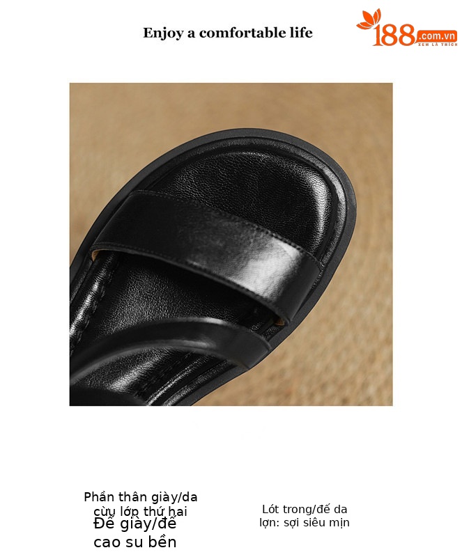 Sandal nữ quai ngang mũi hở đế bệt gót dày kiểu La Mã — nâu chi tiết 4